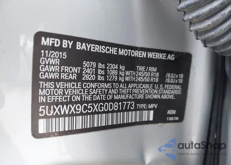 2016 BMW X3 xDrive28I z USA, uszkodzony, nr VIN 5UXWX9C5XG0D81773